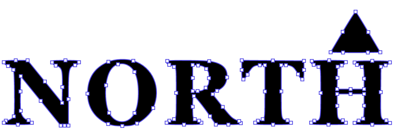 The same wordmark as the SVG Unpixel traced from it, zoomed in: clean curves, sharp serifs, and every anchor point on its paths.